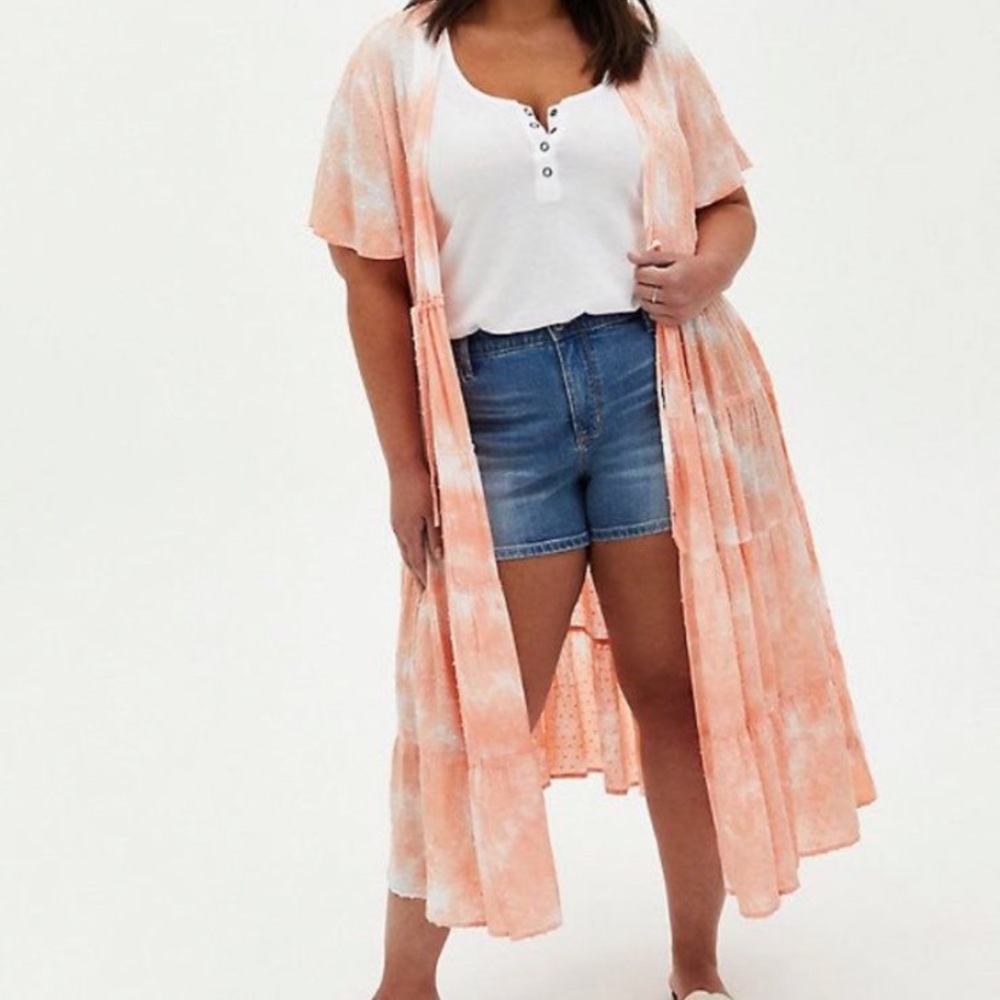 Duster Peach Tie-dyed Clip Dot Kimono NWT Size 1X